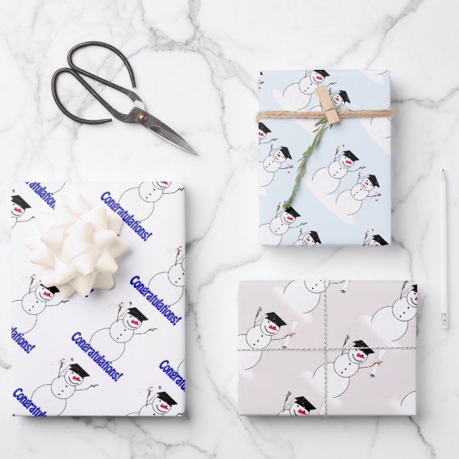 Feuille De Papier Cadeau Snowman Graduation  (Recto)