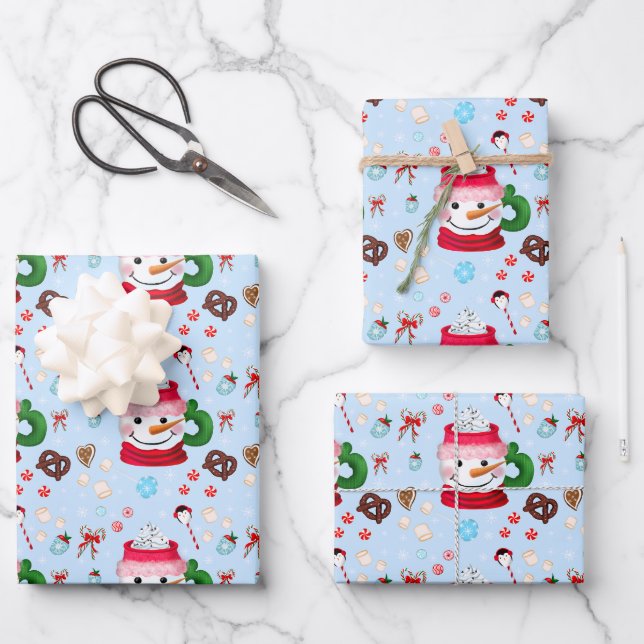 Feuille De Papier Cadeau Snowman Hot Chocolat Fun (Recto)