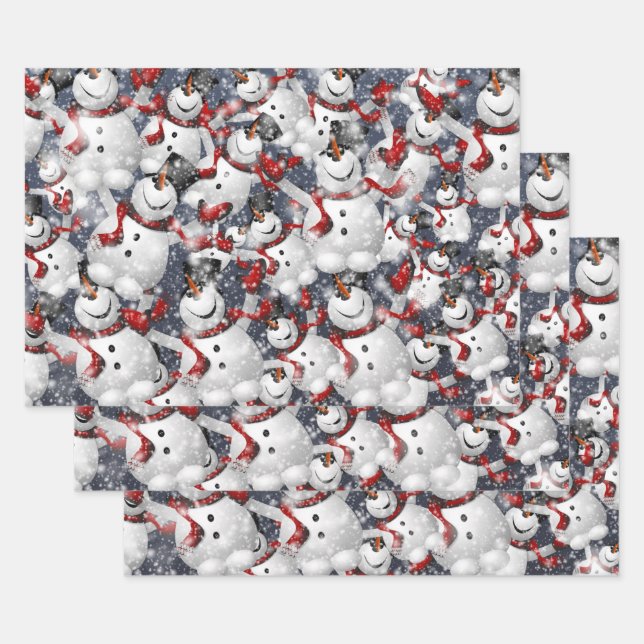 Feuille De Papier Cadeau Snowmen Dansant Noël Blanc (Lot)