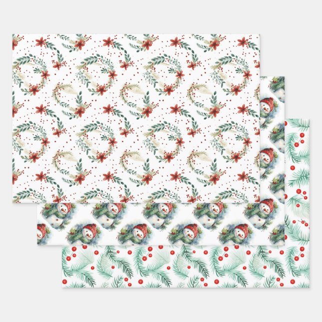Feuille De Papier Cadeau Snowmen et Christmas Holly (Lot)