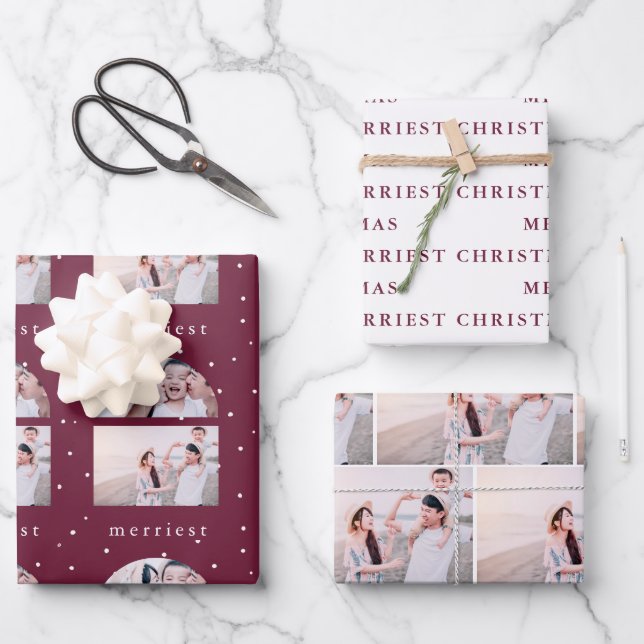 Feuille De Papier Cadeau Snowy Berry Merriest Christmas Photo Wrapper (Recto)