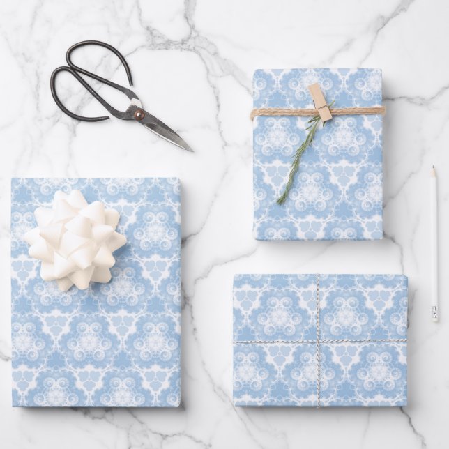 Feuille De Papier Cadeau Snowy Blue Swirl (Recto)