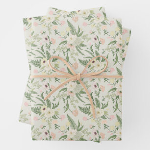 Feuille De Papier Cadeau Soft Mint Green Garden Motif