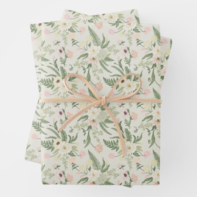Feuille De Papier Cadeau Soft Mint Green Garden Motif (En situation)
