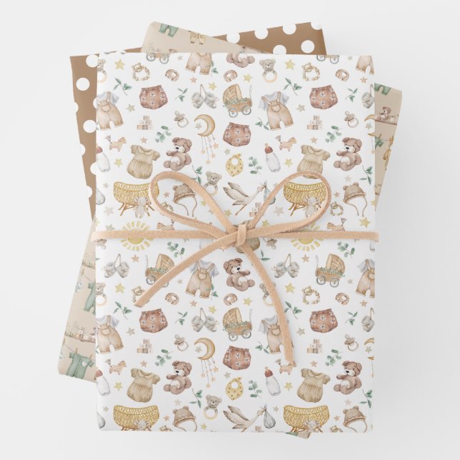 Feuille De Papier Cadeau Soft Muted Boho Baby Nursery Clothes Jouets (En situation)