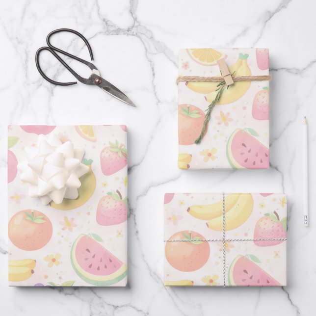 Feuille De Papier Cadeau Soft Pastel Seamless Fruit Pattern (Recto)