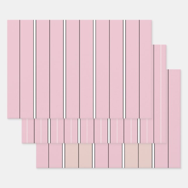 Feuille De Papier Cadeau Soft Pink Vertical Stripe Pattern Minimal (Lot)