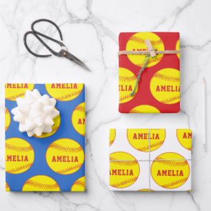 Feuille De Papier Cadeau Softball Ball Player Enfants Nom Anniversaire