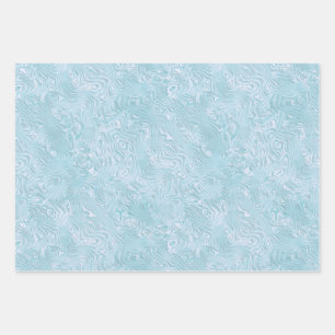 Feuille De Papier Cadeau Soie Moire Petit Motif en Aqua Clair