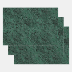 Feuille De Papier Cadeau Soie Moire Petit Motif en Vert Forêt