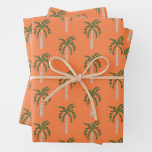 Feuille De Papier Cadeau Soirée au bord de la mer Palmiers Orange Mignon PE
