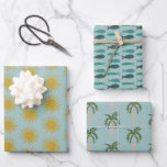 Feuille De Papier Cadeau Soirée au bord de mer Palmiers Poissons Soleils Mi<br><div class="desc">Papier d'emballage personnalisé ! Art fait main pour vous ! Parfait pour une fête prénuptiale,  un enterrement de vie de jeune fille,  une fête de fiançailles ou un anniversaire sur le thème de la plage.</div>
