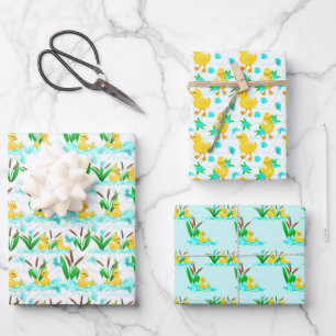 Feuille De Papier Cadeau soirée motif à carreaux de canard mignon