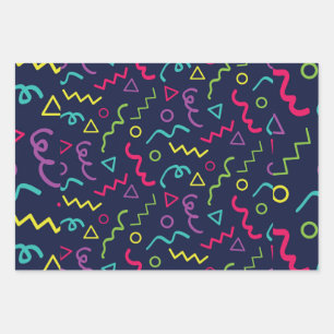 Feuille De Papier Cadeau Soirée rétro années 80 néon motif Memphis