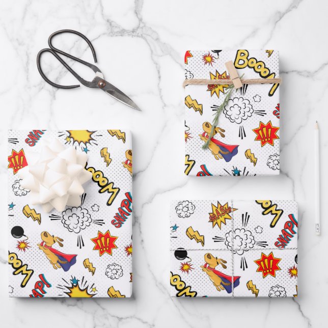 Feuille De Papier Cadeau soirée super-héros carrelée (Recto)