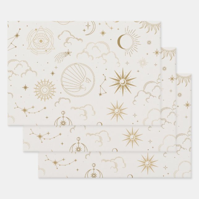 Feuille De Papier Cadeau Soleil et Lune Célestes (Lot)