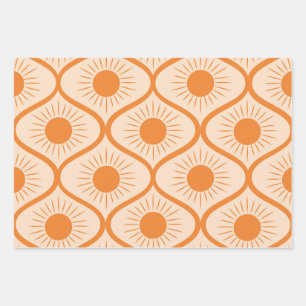 Feuille De Papier Cadeau Soleil orange abstrait sur motif ogee du milieu du
