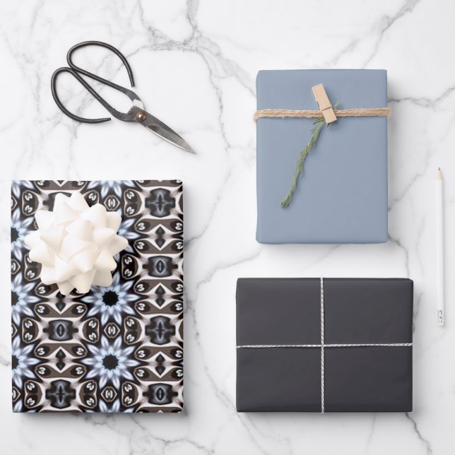 Feuille De Papier Cadeau Sophistication Bleu Tissu (Recto)