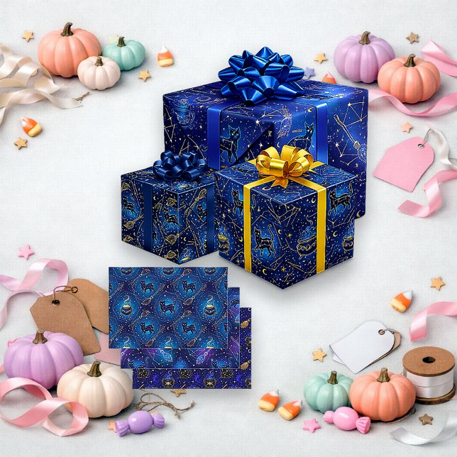 Feuille De Papier Cadeau Sorcière céleste Chat noir Halloween (Créateur téléchargé)