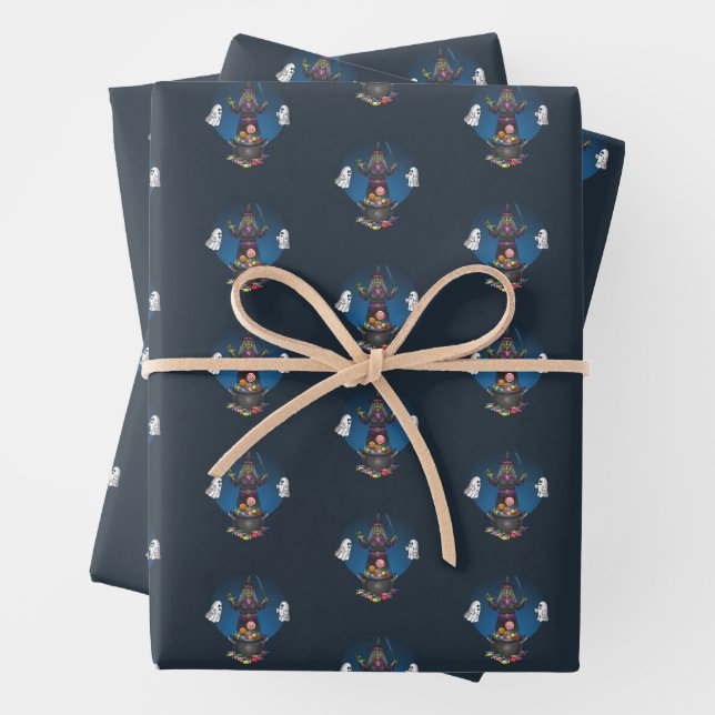 Feuille De Papier Cadeau Sorcière verte d'Halloween (En situation)