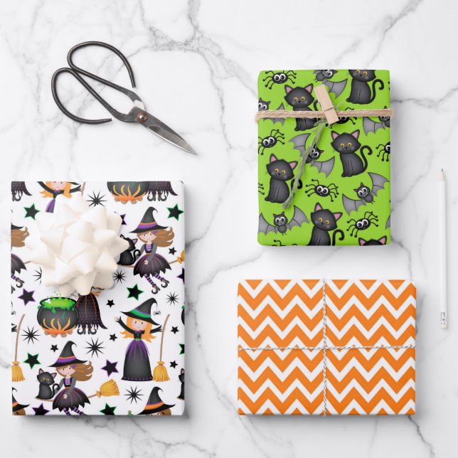 Feuille De Papier Cadeau Sorcières d'Halloween  (Recto)