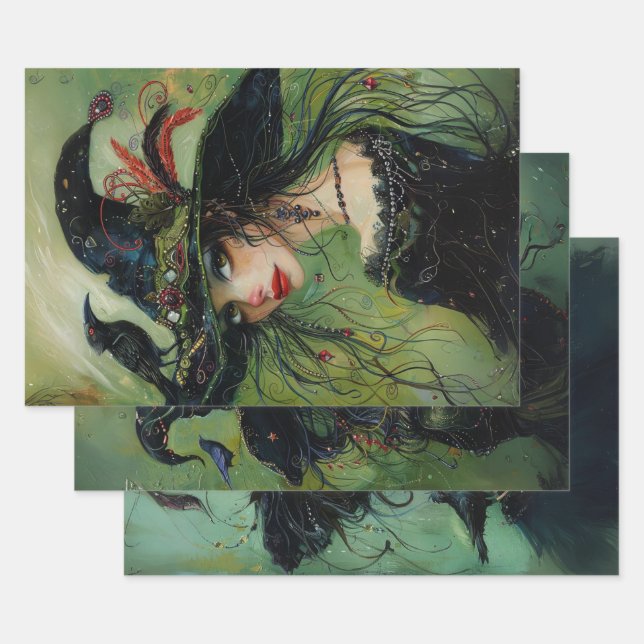 Feuille De Papier Cadeau Sorcières Whimsical Trio #2 Découpage (Lot)