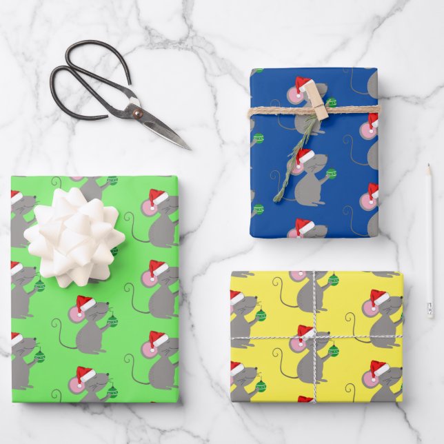 Feuille De Papier Cadeau Souris père Noël (Recto)