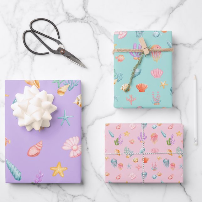 Feuille De Papier Cadeau Sous le Motif marin (Recto)