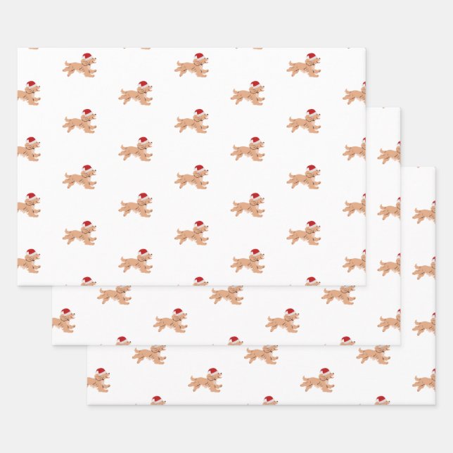 Feuille De Papier Cadeau Spaniel de Noël  (Lot)