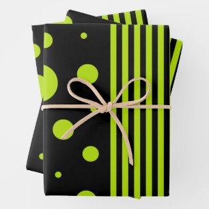 Feuille De Papier Cadeau Spots et rayures - Lime vert