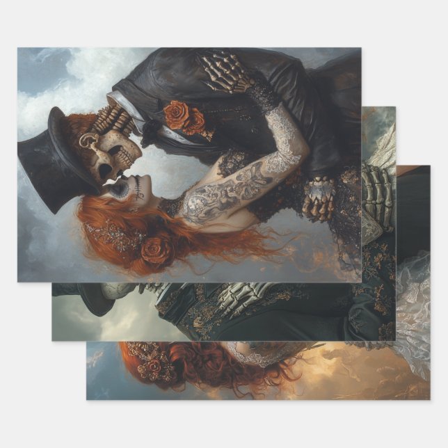 Feuille De Papier Cadeau Squelette gothique, Proposition, Mariage, Lune de  (Lot)