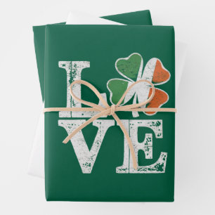 Feuille De Papier Cadeau St Patrick Love Chance Irlande Trèfle Vert 