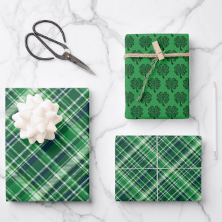 Feuille De Papier Cadeau St. Patrick’s Day Celtic Clover & Plaid