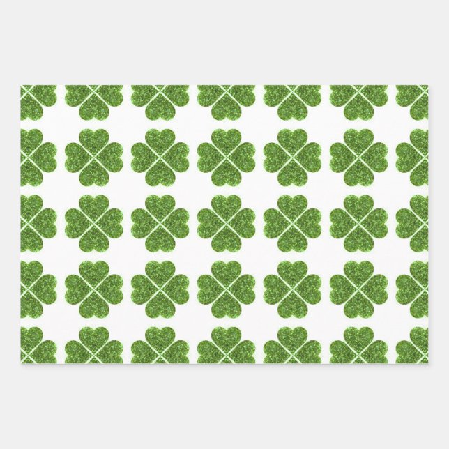 Feuille De Papier Cadeau St Patrick’s day, trèfle vert irlandais (Devant)