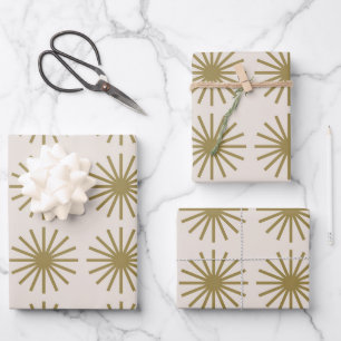 Feuille De Papier Cadeau Starburst Motif Gold & Linen Blanc