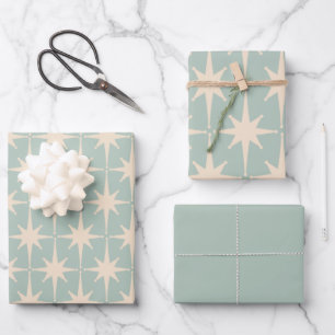 Feuille De Papier Cadeau Starbursts Modernes du milieu du siècle Celadon