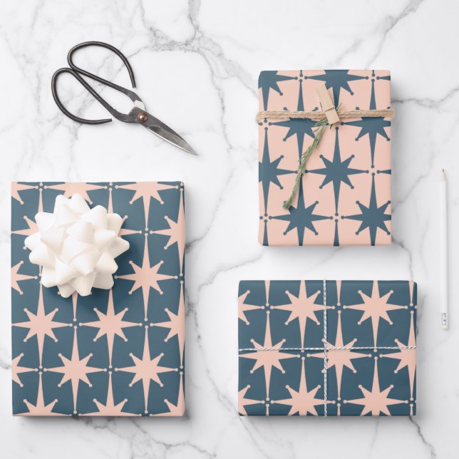 Feuille De Papier Cadeau Starburts de les années 50 moderne du Moyen-siècle (Recto)