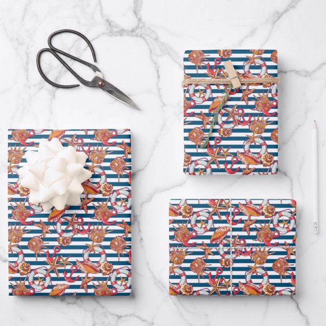 Feuille De Papier Cadeau Starfish and Stripes (Recto)