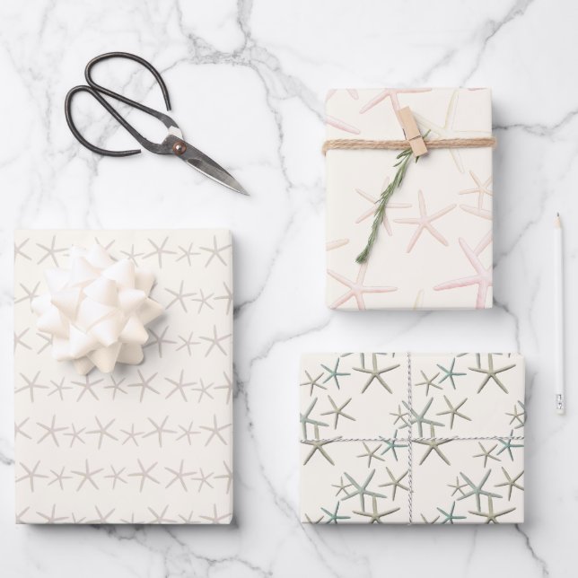 Feuille De Papier Cadeau Starfish Motifs sur Ecru (Recto)