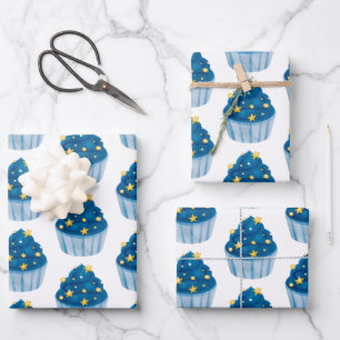 Feuille De Papier Cadeau Starry Blue Cupcake Cadeau Enveloppement amusant e
