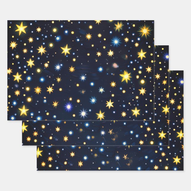 Feuille De Papier Cadeau Starry Night Glow Matte Wrapping Paper Set of 3 (Lot)