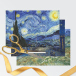 Feuille De Papier Cadeau Starry Night Sky Vincent van Gogh<br><div class="desc">Offrez-vous la beauté intemporelle de l'art avec Vincent van Gogh (1853-1890) Envelopper des feuilles de papier - une célébration des chefs-d'oeuvre qui ont captivé les coeurs depuis des générations. Starry Night (1889) - avec un croissant de lune dans un ciel nocturne tourbillonnant. Starry Night over the Rhone (1888) - une...</div>