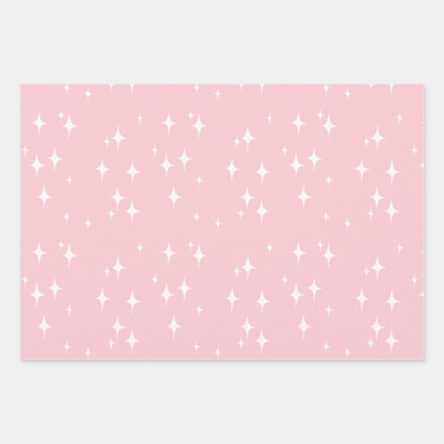 Feuille De Papier Cadeau Stars Stardust Retro Stars Rose esthétique (Devant)