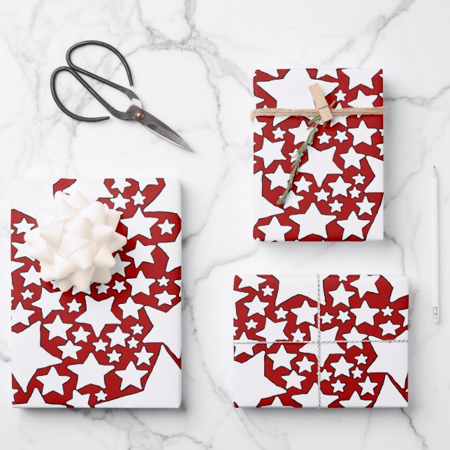 Feuille De Papier Cadeau Stars, Stars, Stars in Red and White (Recto)