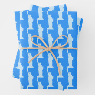 Feuille De Papier Cadeau Statue de la Liberté Motif Élégant Bleu New York