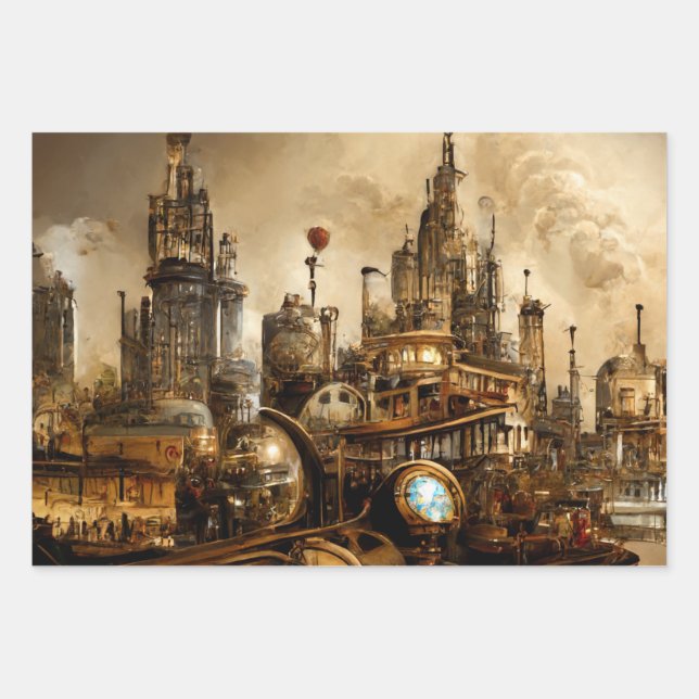 Feuille De Papier Cadeau Steampunk City (Devant)