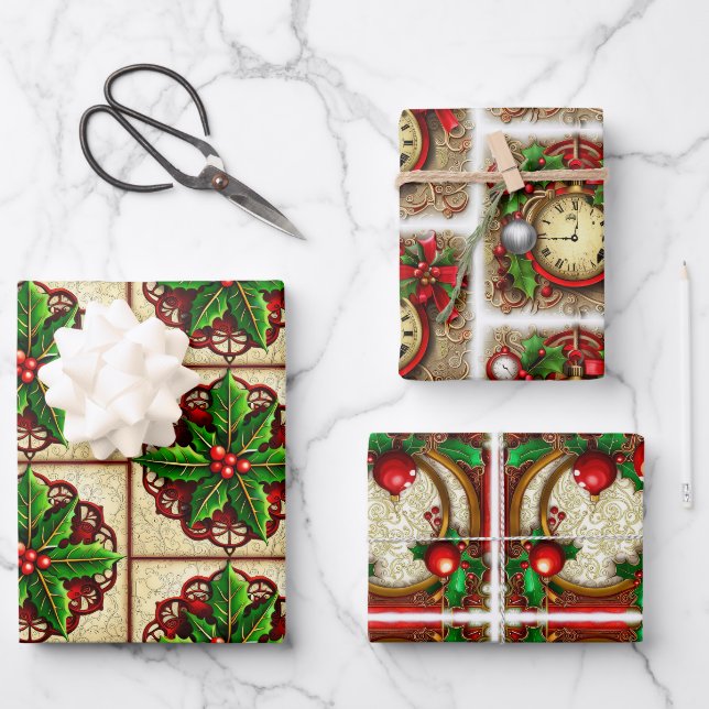 Feuille De Papier Cadeau Steampunk et Holly (Recto)