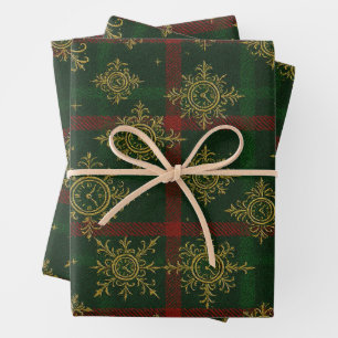 Feuille De Papier Cadeau Steampunk Flocon de neige Rouge et vert Tartan