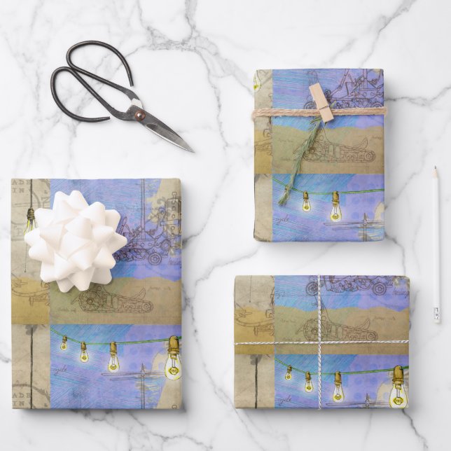 Feuille De Papier Cadeau Steampunk Mécanique Edison Light Bulb Architect (Recto)