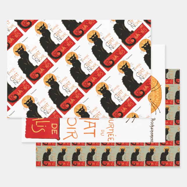 Feuille De Papier Cadeau Steinlen Chat Noir Classique Art Français (Lot)